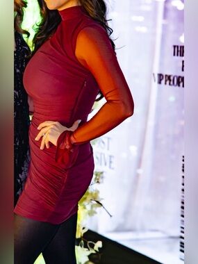 House of CB Burgundy Long-Sleeve Bodycon Dress
